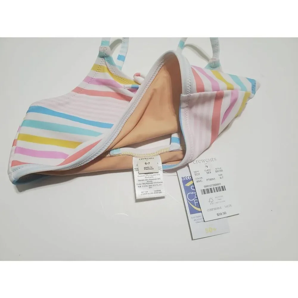 Crewcuts Girls Pastel Striped UPF 50 Bikini Top NWT Size 6/7